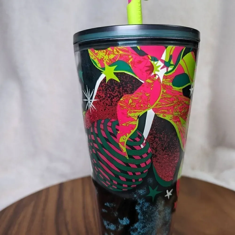 Starbucks Holiday Abstract Ornament Tumbler with Silicon Ribbon Straw 24 fl oz